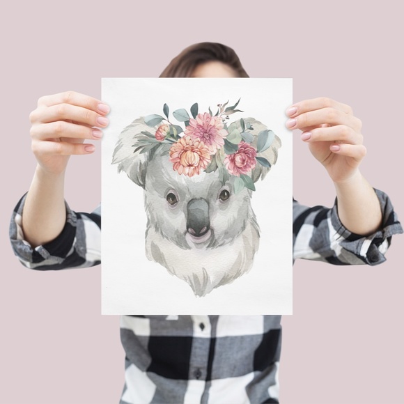 Watercolor Floral Baby Koala Illustration Wall Art Print Poster Unframed - Picture 5 of 10